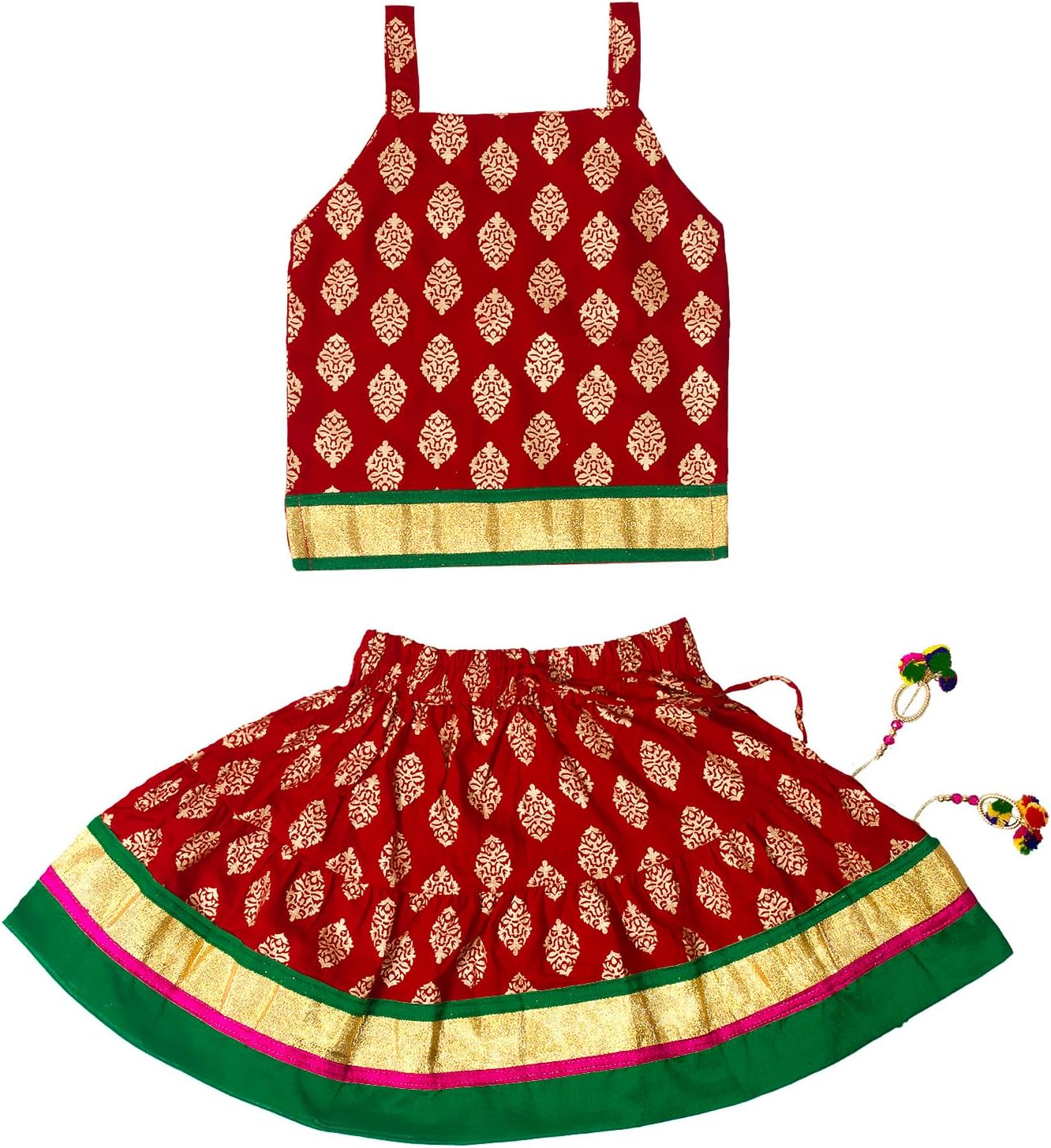 Kids Lehenga Choli Set for Girls (KL101-P) 5-7 Years Red-green