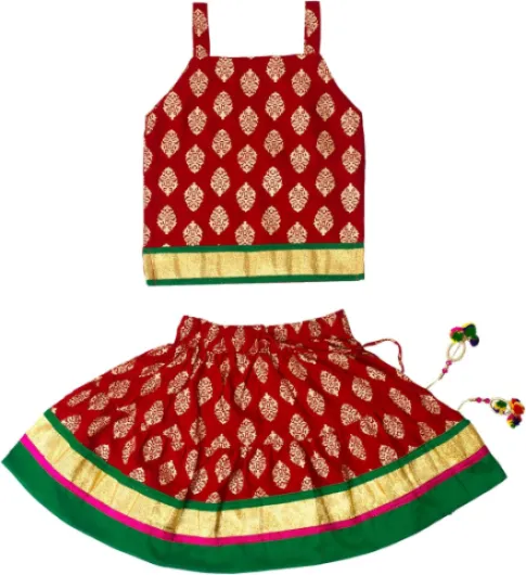 Kids Lehenga Choli Set for Girls (KL101-P) 5-7 Years Red-green
