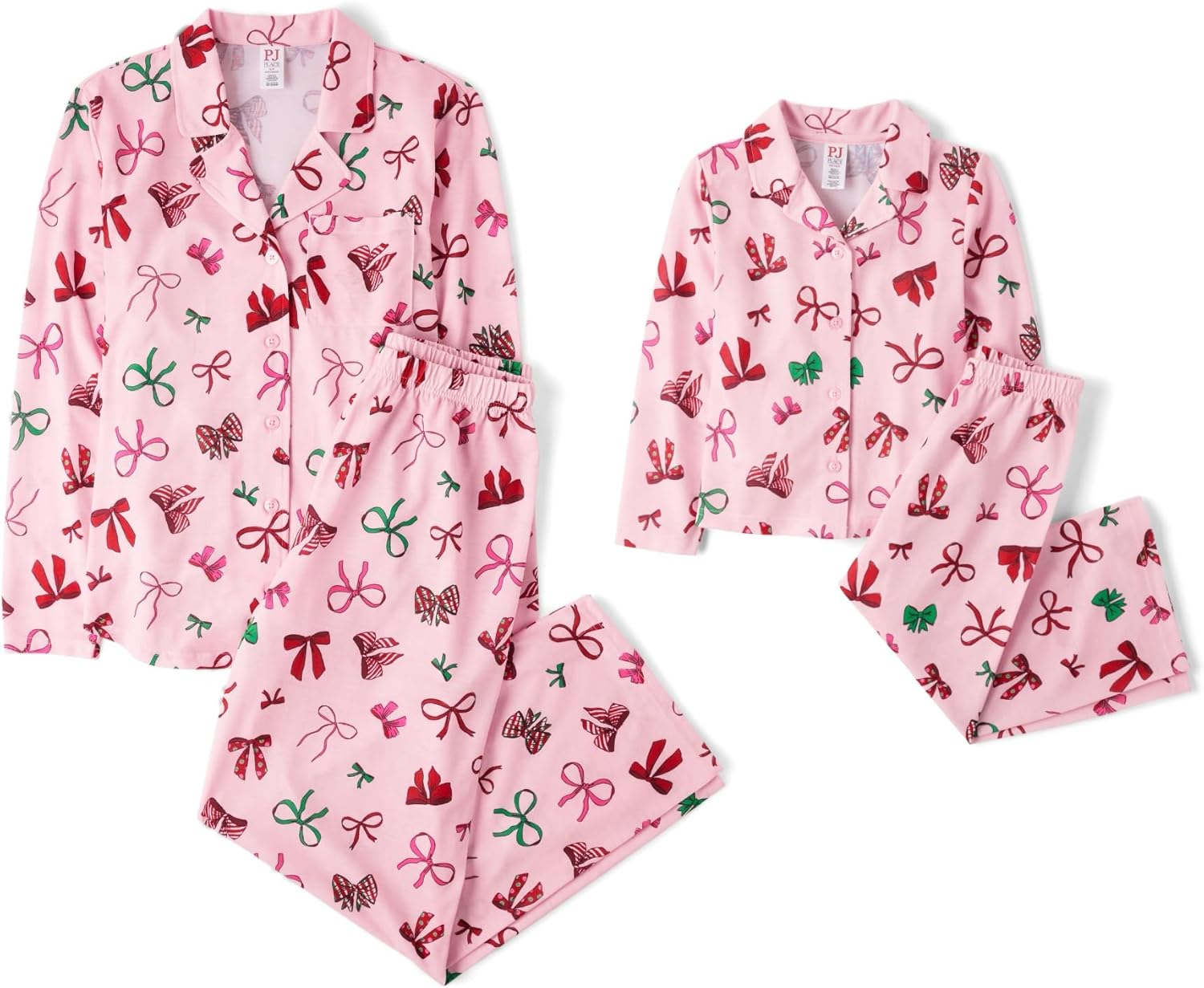 The Children's Place,Unisex Baby,Mommy and Me Matching Christmas 2 Piece Pajama Sets, Button Up,Holiday Bows Kids 2 Piece X-Large Holiday Bows