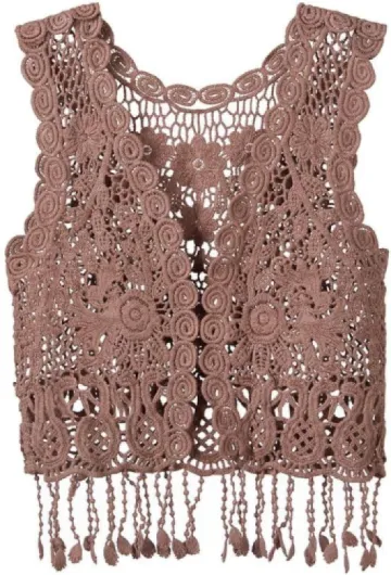 Girls Crochet Vest Cardigan with Fringe V-Neck Sleeveless Boho Vest Hollow Out Cardigan 7-9 Years Brown