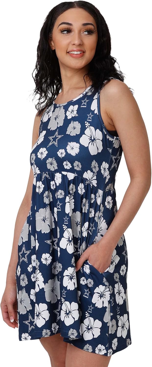 FOCO Women's NFL Team Logo Ladies Fashion Floral Sundress Dallas Cowboys Small Team Color