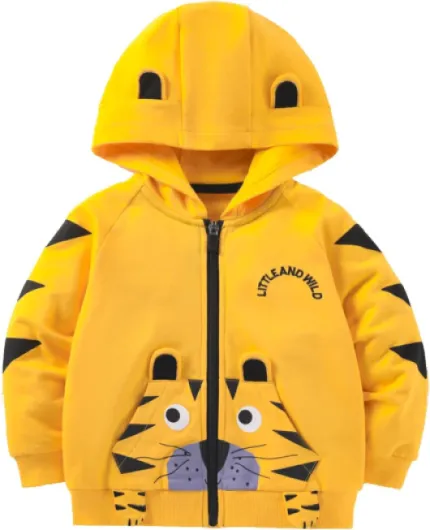 Akyzic Baby Boys Zip Up Hoodie Toddler Boys Jacket Cartoon Winter Long Sleeve Hooded Sweatshirt Tops Fall Coat Kids 2-7 Years D-cute Tiger/Yellow 4-5T