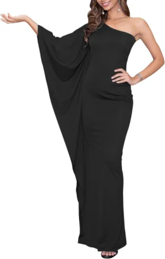 Womens 2025 Long Sexy One Shoulder Evening Cocktail Semi Formal Maxi Dress X-Large Black