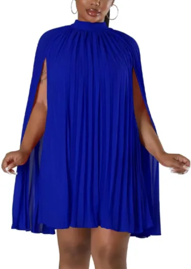Women’s Casual Cape Sleeve Pleated Split Short Dress Loose Fit Cocktail Party Flowy Dress XX-Large 23blue