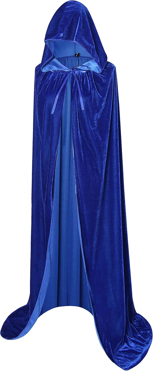 BIGXIAN Long Hooded Cloak Velvet Cape Witch Costume Halloween Costumes for Women Men Large Blue
