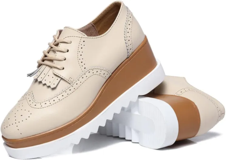 Women's Fashion Tassels Square-Toe Lace-up Platform Wedge Oxford Shoes 7.5 Brogue/Beige