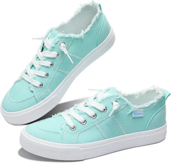 Women's Play Fashion Sneaker White Color Washed and Leopard Canvas Slip on Shoes 11 Light Green