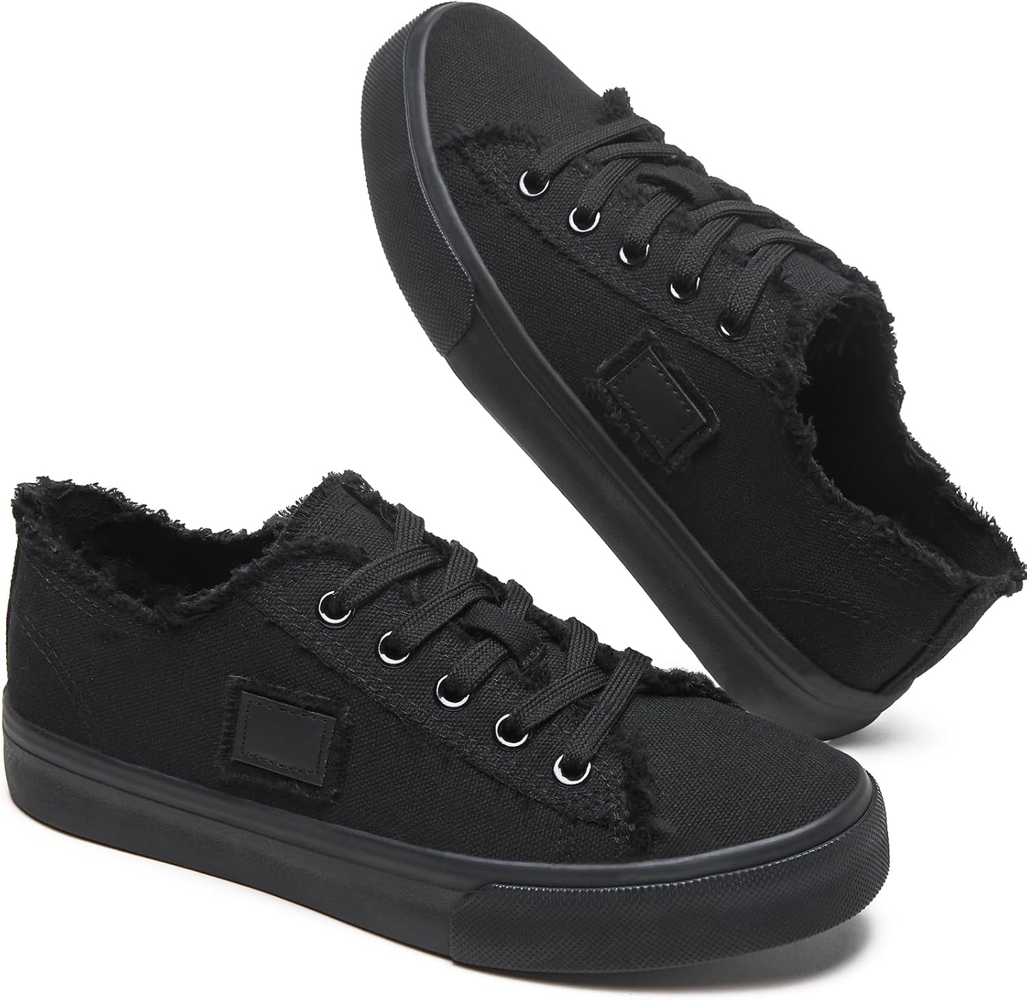 Women's White Canvas Shoes Black Canvas Fashion Sneakers for Women Comfortable Casual Tennis Shoes Low Top Walking Shoes 9 Full Black