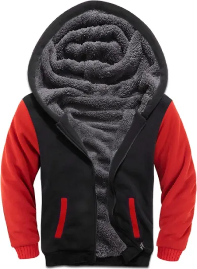 Boys Sherpa Lined Hoodie Kids Fleece Sweatshirt Full Zip Hooded Jacket B-black/Red 14