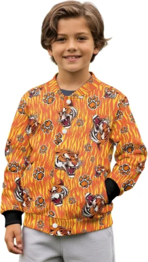 Bomber Jacket Boys Print Baseball Jackets Button Down Oversized Outfits Sweatshirts with Pockets 9-10 Years Tiger