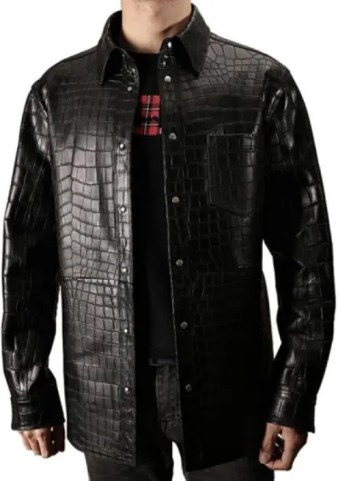 Leather Jackets for Mens Motorcycle Bomber Original Leather Crocodile Leather Jacket 3X-Large Black
