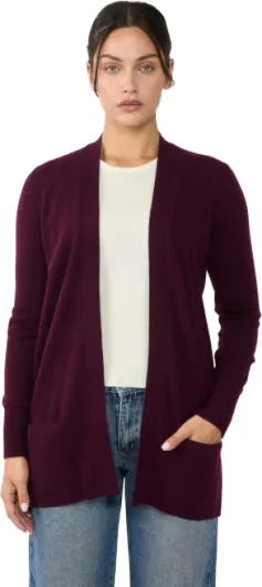 Womens 100% Cashmere Open Cardigan Sweater - Long Cardigan Sweaters for Women Medium Plum