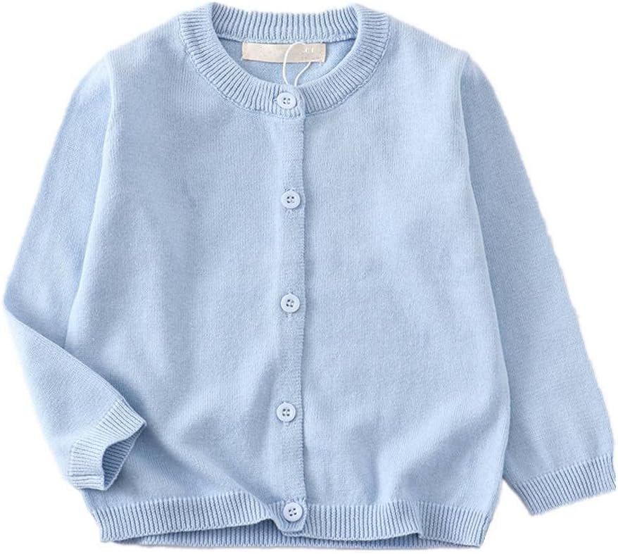 LNICEAR Toddler Boys Girls Crewneck Cardigan Sweaters Long Sleeve Kids Button Cotton School Uniform Knit Tops Outwear 18-24 Months Light Blue