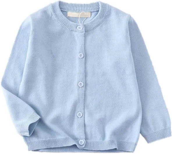 LNICEAR Toddler Boys Girls Crewneck Cardigan Sweaters Long Sleeve Kids Button Cotton School Uniform Knit Tops Outwear 18-24 Months Light Blue