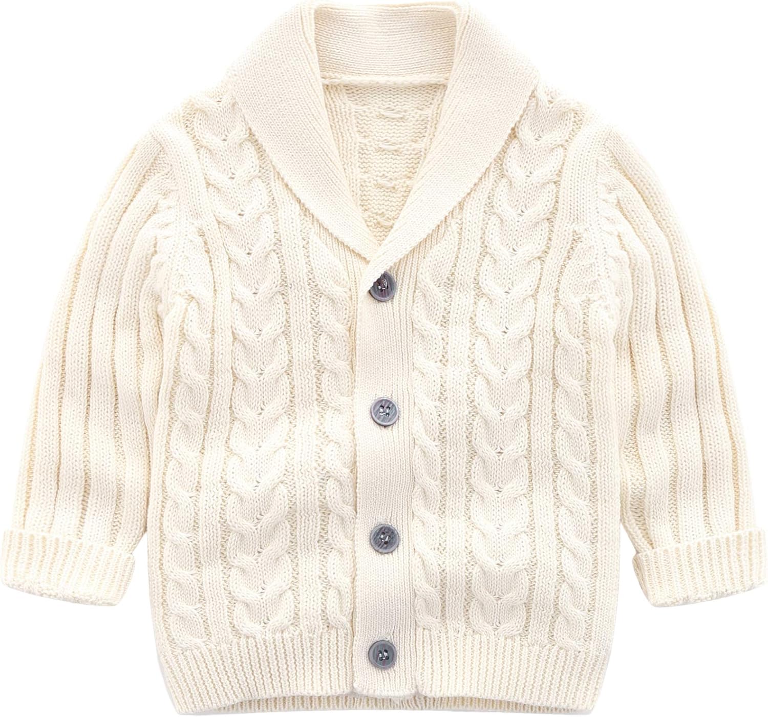 Infant Baby Boys Cardigan Crochet Sweater V-Neck，Toddler Knit Button up Knitted Pattern Pullover Sweatshirt 6-12 Months Beige