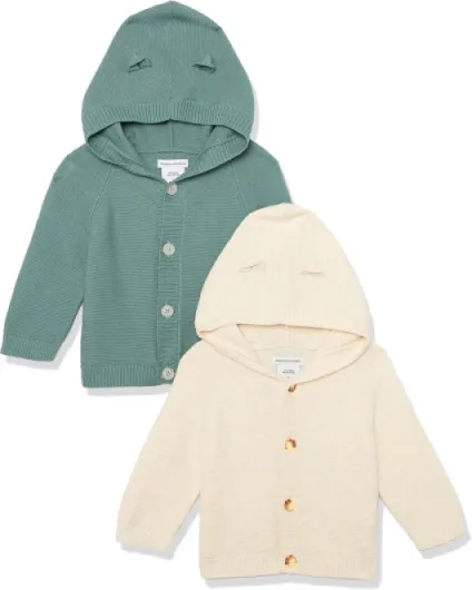 Unisex Babies' Hooded Sweater, Pack of 2 18 Months Dark Sage Green/Oatmeal