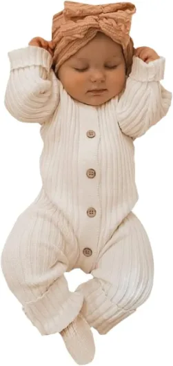 Lovely Solid Color Baby Long Sleeve Jumpsuit baby girl bodysuit 0-3 Months White