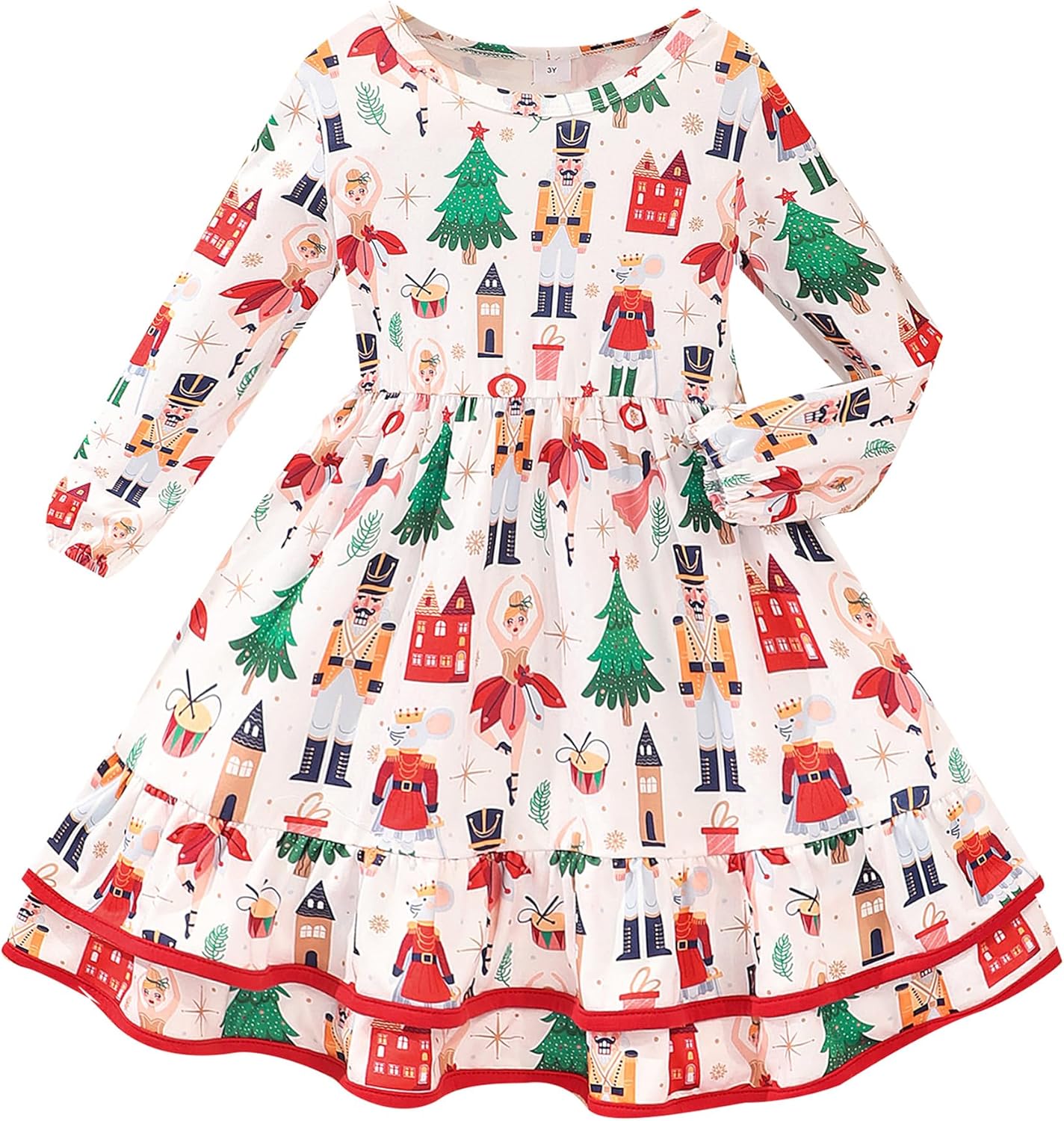 Toddler Girl Christmas Dress Little Kid Long Sleeve Dinosaur Santa Swing Ruffle Casual Dress Xmas Clothes 2-7 Year 4# Christmas Tree 5T