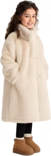 Girls Fuzzy Fleece Long Jackets Kids Winter Warm Button Down Coat Outerwear with Pockets Age 4-15T White 8-10 Years