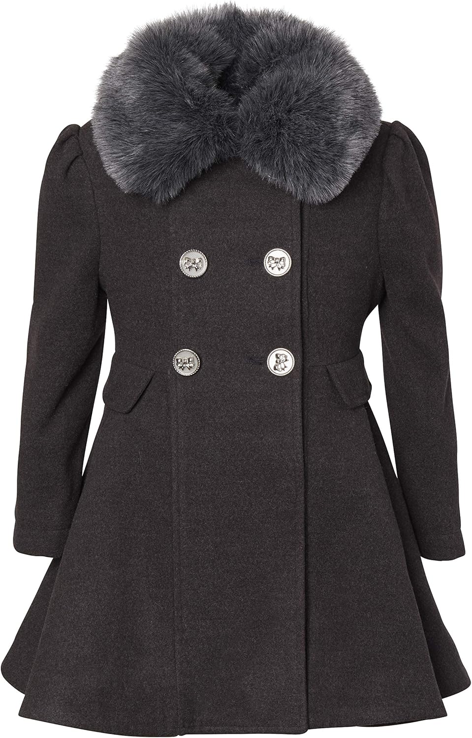 Cremson Girls? Wool Look Princess Winter Dress Pea Coat Jacket Faux Fur Collar 7-8 Charcoal