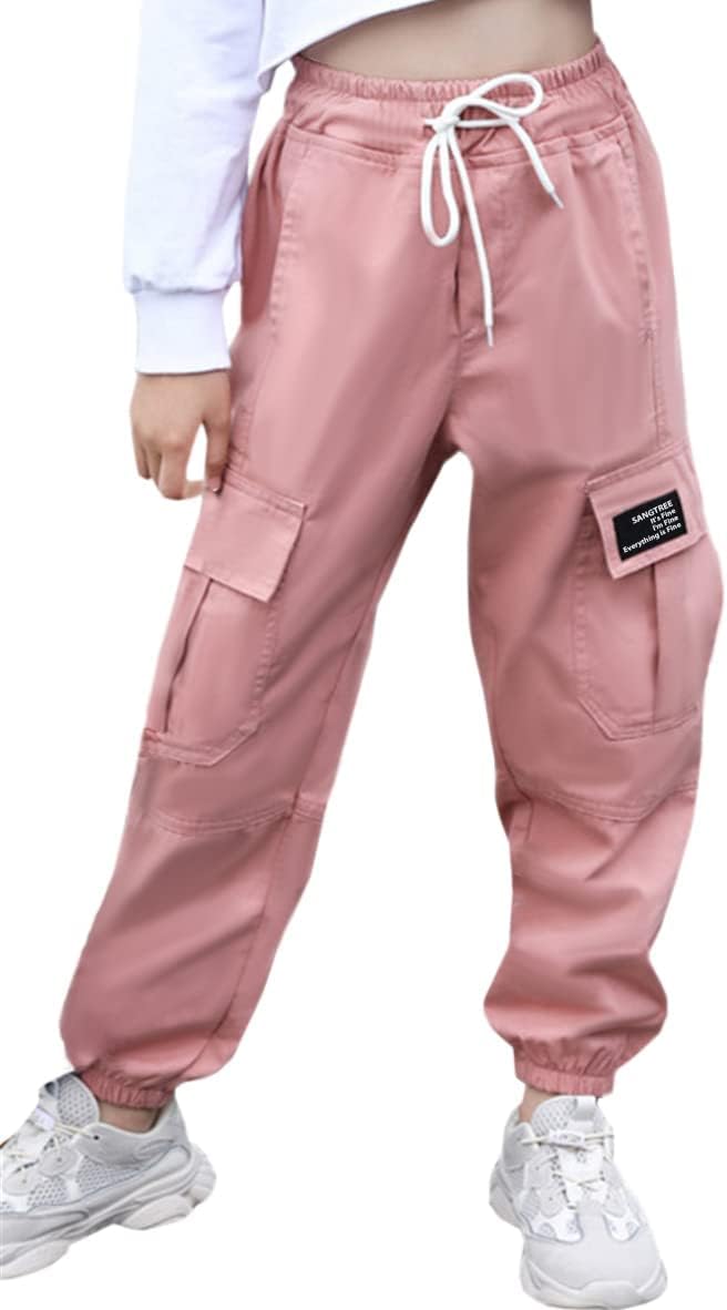 Girls & Womens Drawstring Cargo Jogger Pants,3 Years - Women 3XL 11-12 Years 1#pink