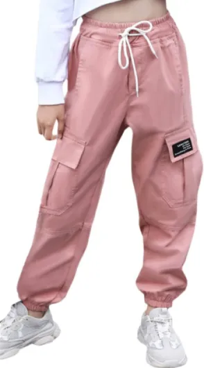 Girls & Womens Drawstring Cargo Jogger Pants,3 Years - Women 3XL 11-12 Years 1#pink