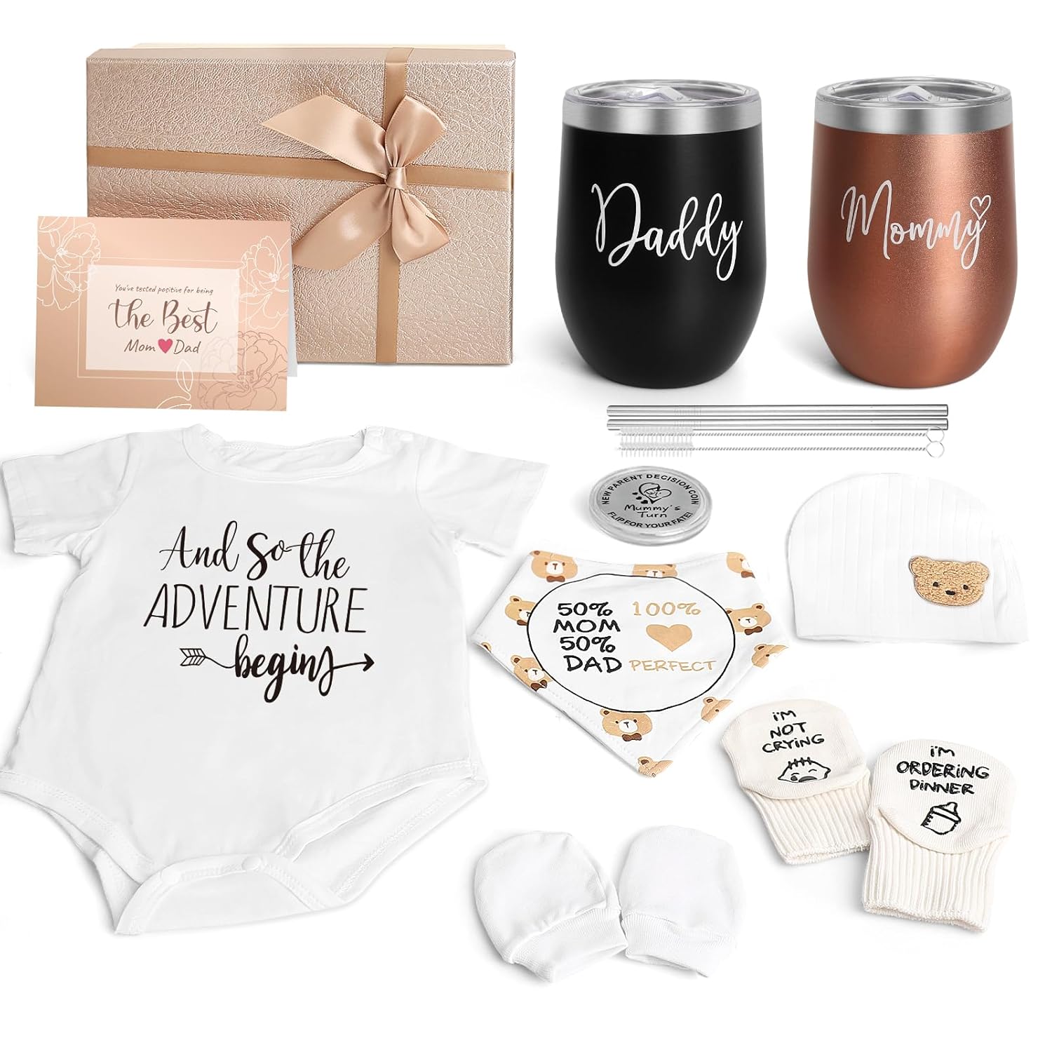 New Mom Gifts for Women, Top Pregnancy Gifts for New Parents Gender Reveal Gifts with Mom and Dad Tumbler Set for First Time Moms, Expecting Parents to Be, Gender Reveal, Baby Shower… White