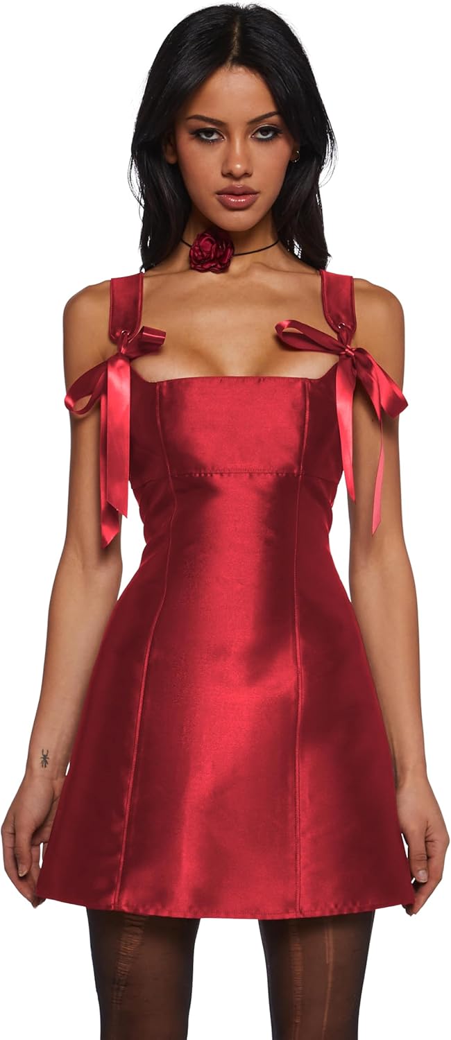 Pixie Stardust Mini Dress by Current Mood - Taffeta Dress with Fit and Flare Silhouette XX-Large Red