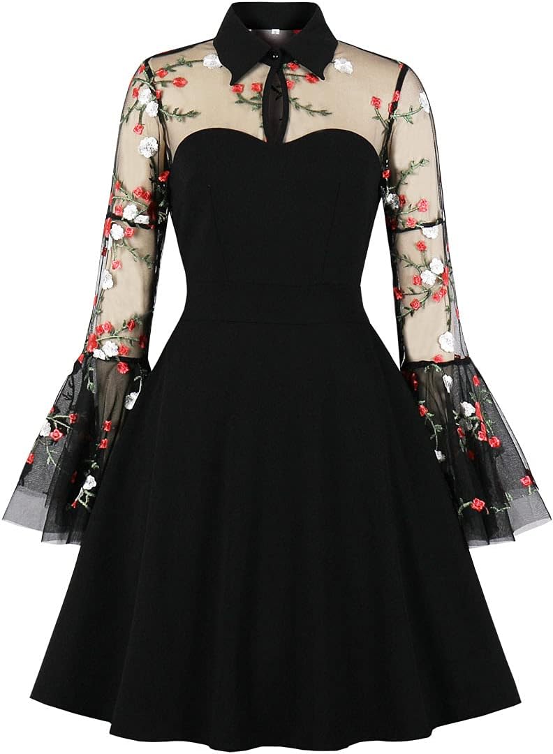 Women's Vintage Polka Dot 1950s Audrey Retro Rockabilly Prom Dress 50's 60's A-Line Cocktail Party Swing Dress Medium Z#embroidered