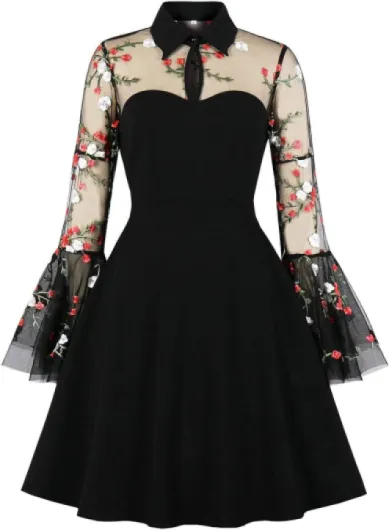 Women's Vintage Polka Dot 1950s Audrey Retro Rockabilly Prom Dress 50's 60's A-Line Cocktail Party Swing Dress Medium Z#embroidered