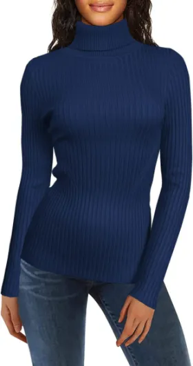 Turtleneck Ribbed Sweaters for Women Cute Sexy Knitted Warm Fitted Sweater X-Large Navy