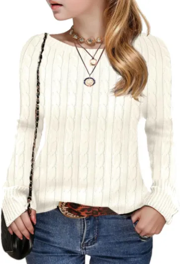 Girls Sweaters Winter Tops Kids Teen Clothes Fashion Long Sleeve Crew Neck Cable Knit Casual Fall Cozy Pullover Off-white 13-14 Years