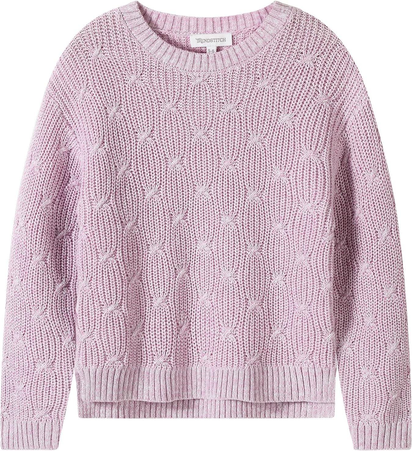 Girls Sweaters Crewneck Long Sleeve Pullover Jumper Cotton Fall Chunky Fancy Cable Knit Sweater with Side Slit 5-6 Years Light Purple