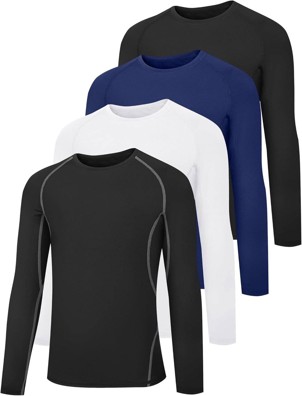 4 Pack Youth Boy’s Compression Pants Leggings Tights Athletic Base Layer Under Pants Gear for Football Sports Shirts-2 Black 1 Blue 1 White Medium