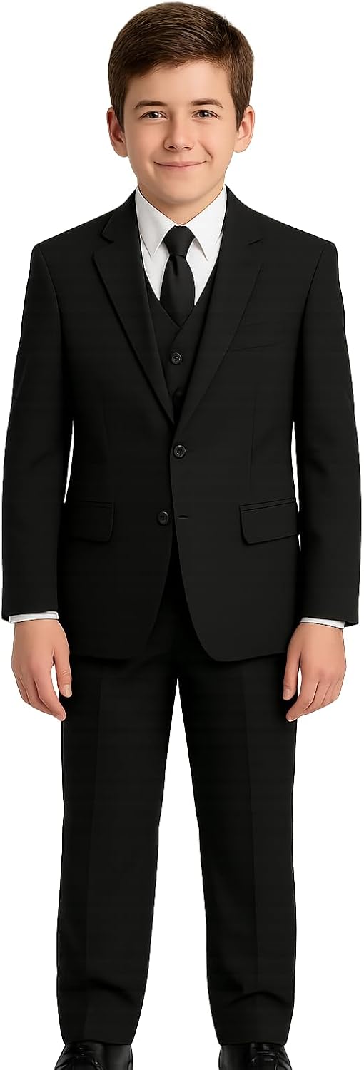 Boys Formal 5 Piece Suit with Shirt and Vest Black 6