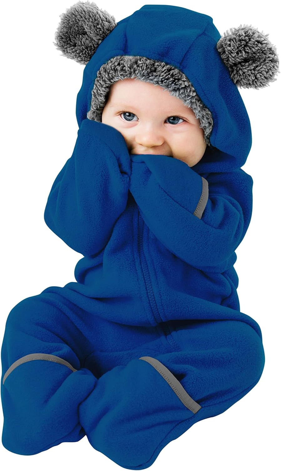 Fleece Baby Bunting Bodysuit with Hood, Convertible Mittens & Booties, Car Seat Friendly, Soft & Warm, Easy Zip 0-3 Months Bear - Navy