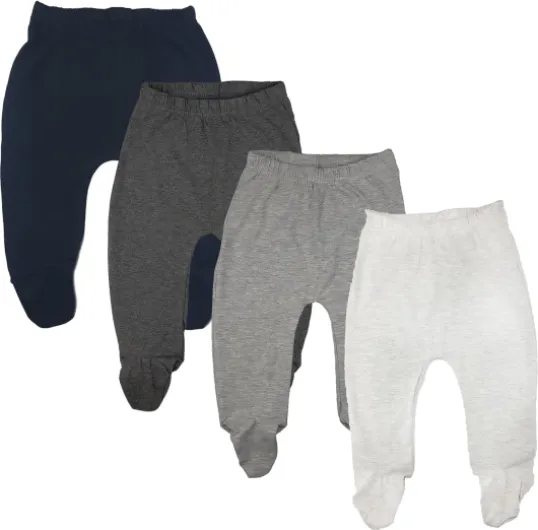 Baby Soft Cotton Spandex Pants with Feet Newborn Gray- 4-pack