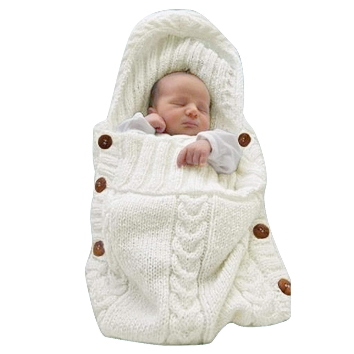 Newborn Baby Wrap Swaddle Blanket Knit Sleeping Bag Sleep Sack Stroller Wrap for Baby(Beige) (0-6 Month)