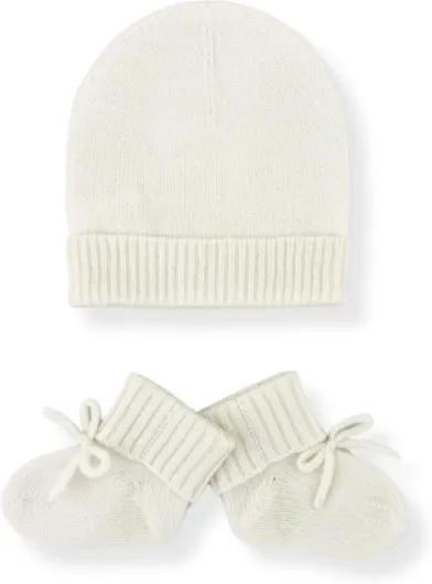 Jet&Bo BABY 100% Cashmere Baby Beanie and Booties Gift Set in Cream – Unisex, Size 0-6 months - Soft, Cozy & Hypoallergenic - Gift Box and Card Included