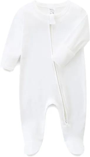 Baby Romper 100% Cotton Pajamas One Piece Long Sleeve Zipper Footie Onesie for 0~12M Baby 0-3 Months White