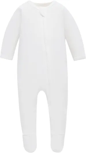 Organic Cotton Baby Pajamas, Boys Girls Zip Front Sleep 'N Play Pjs, Footed Sleeper, Long Sleeve Newborn Ivory White 1