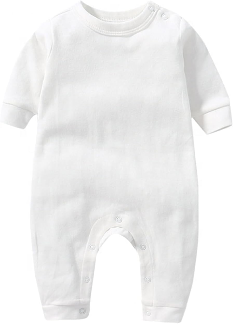 Unisex Baby Onesie, Long Sleeve 100% Cotton Baby Clothes, Baby Footless Jumpsuit 0-3 Months White