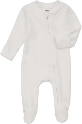 Organic Cotton Baby Footie Pajamas with Mittens Newborn Soft Zip Sleeper Newborn White