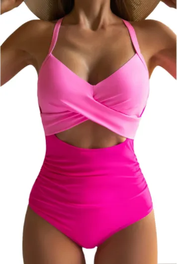 Women's One Piece Swimsuits Tummy Control Cutout High Waisted Bathing Suit Wrap Tie Back 1 Piece Swimsuit X-Large Pink