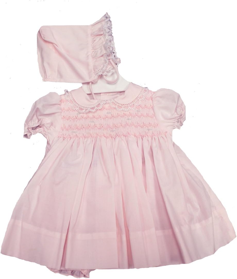 Petit Ami Girls Smocked Dress with Panty Preemie Pink