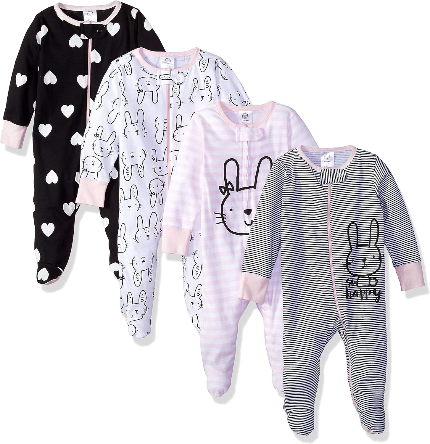 Baby Girls 4 Pack Sleep 'N Play Footie Preemie Bunny Smiley