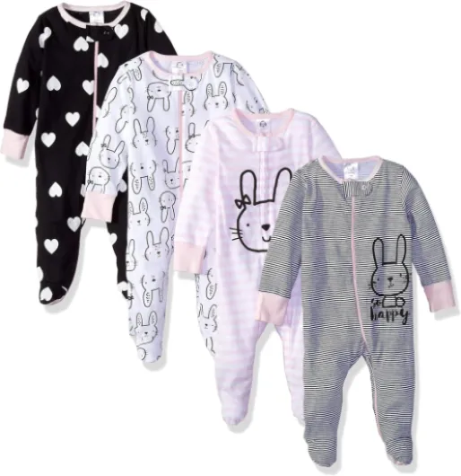 Baby Girls 4 Pack Sleep 'N Play Footie Preemie Bunny Smiley