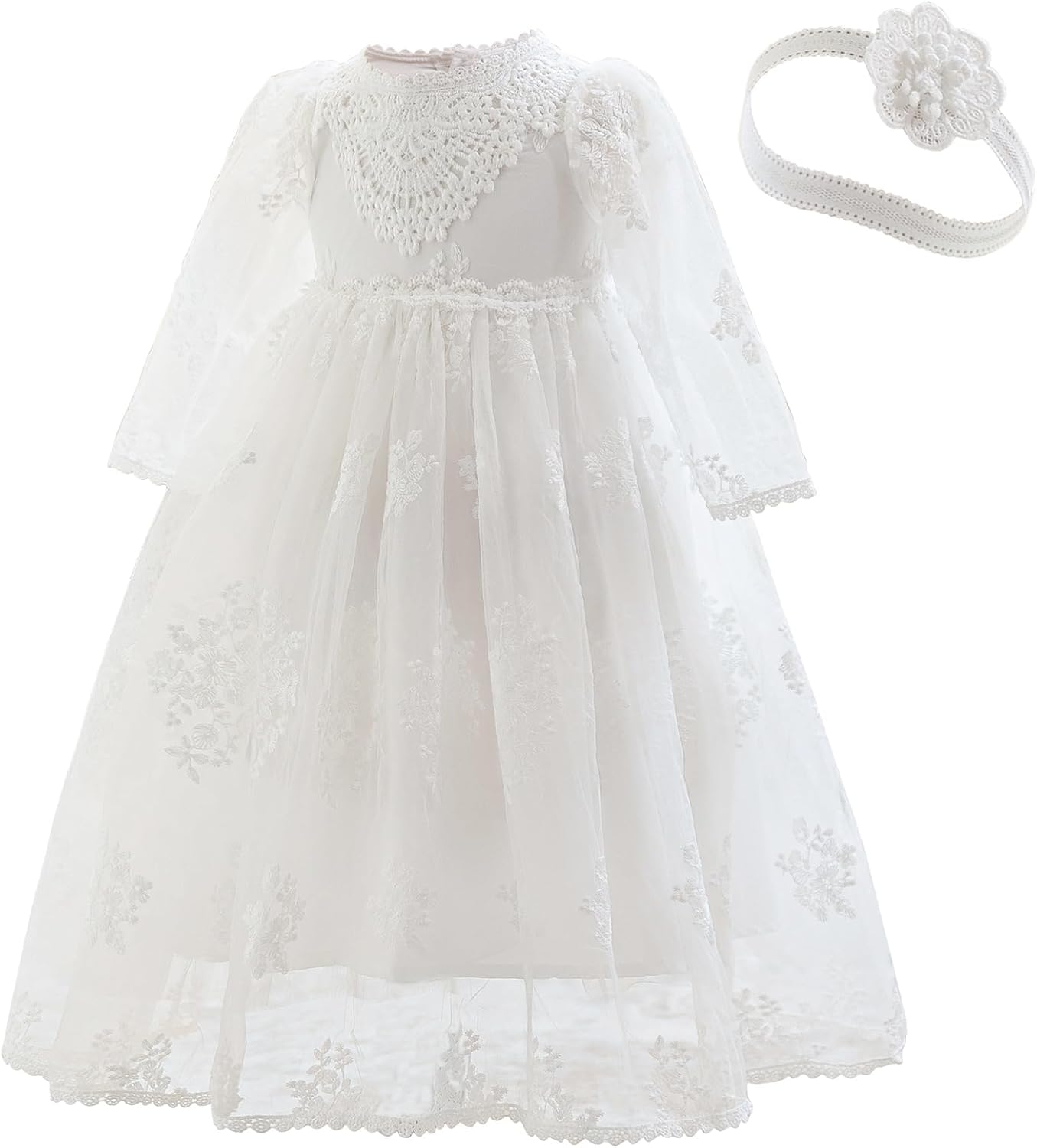 Baptism Dresses for Baby Girls Infant Lace White Baby Dress Christening Baby Girl Outfit 3 Pcs Set Ivory-5153 3-6 Months
