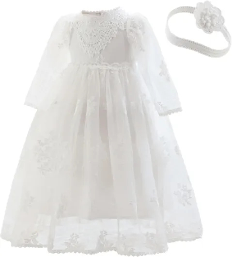 Baptism Dresses for Baby Girls Infant Lace White Baby Dress Christening Baby Girl Outfit 3 Pcs Set Ivory-5153 3-6 Months