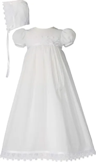 100% Cotton Handmade Girls Christening Special Occasion Dress with Italian Lace 3-6 Months White Dress & Hat Only